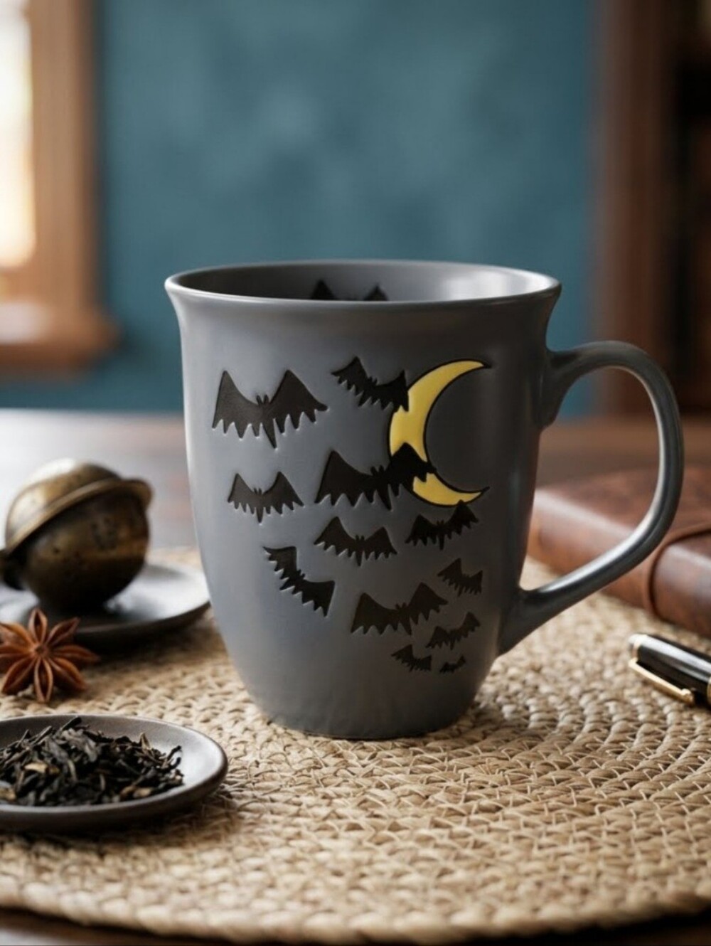 Prima Design Halloween Mug Bats Matte Grey. Coffee Tea.